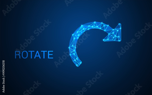 Rotate Icon Made of Glowing Blue Polygonal Lines – Futuristic Technology Symbol, Refresh Arrow Digital Loop Concept