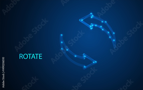 Rotate Icon Made of Glowing Blue Polygonal Lines – Futuristic Technology Symbol, Refresh Arrow Digital Loop Concept