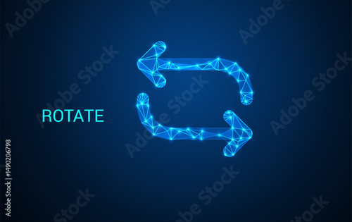 Rotate Icon Made of Glowing Blue Polygonal Lines – Futuristic Technology Symbol, Refresh Arrow Digital Loop Concept