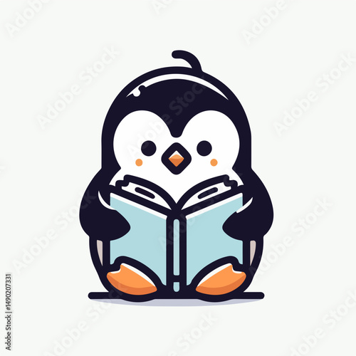 Intelligent Penguin's Literary Journey: An endearing illustration features a cartoon penguin engrossed in a book, showcasing the charm of intellectual curiosity and the joy of reading.