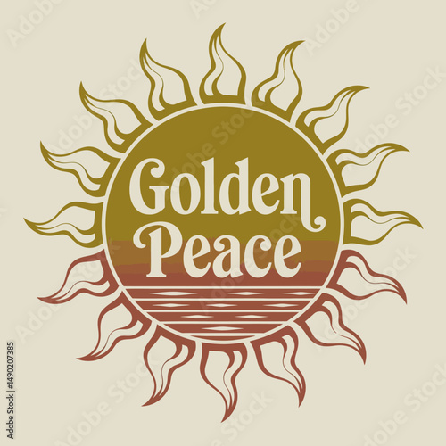 Golden Peace Sunset Sun Design Graphic Illustration Peaceful Tranquil Serene Harmony Spiritual Meditation Yoga Wellness Nature Calm Relaxation Spiritual Enlightenment Mindfulness Positive Energy      