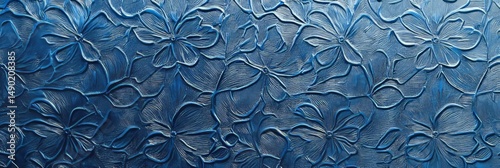 Delicate floral texture in deep blue tones showcases intricate craftsmanship and artistic design