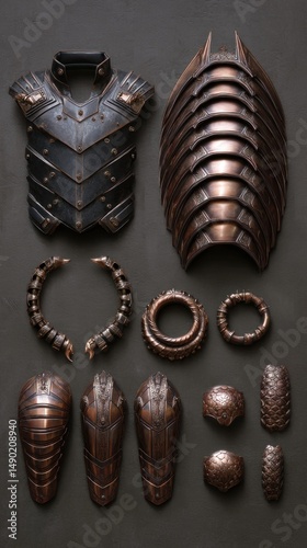 Detailed metal armor set display photo