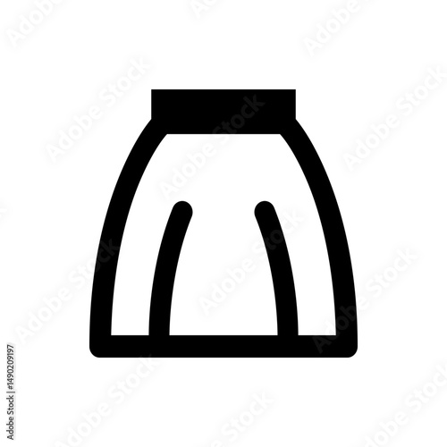 Illustration of a simple black skirt with a waistband and curved lines forming the skirt shape design icon 100