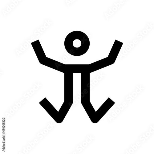 Illustration of a stylized stick figure with arms raised and legs bent in a jumping or dancing pose design