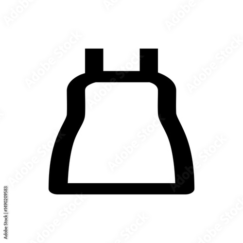 Illustration of a simple black dress with straps and a slightly flared skirt on a white background view