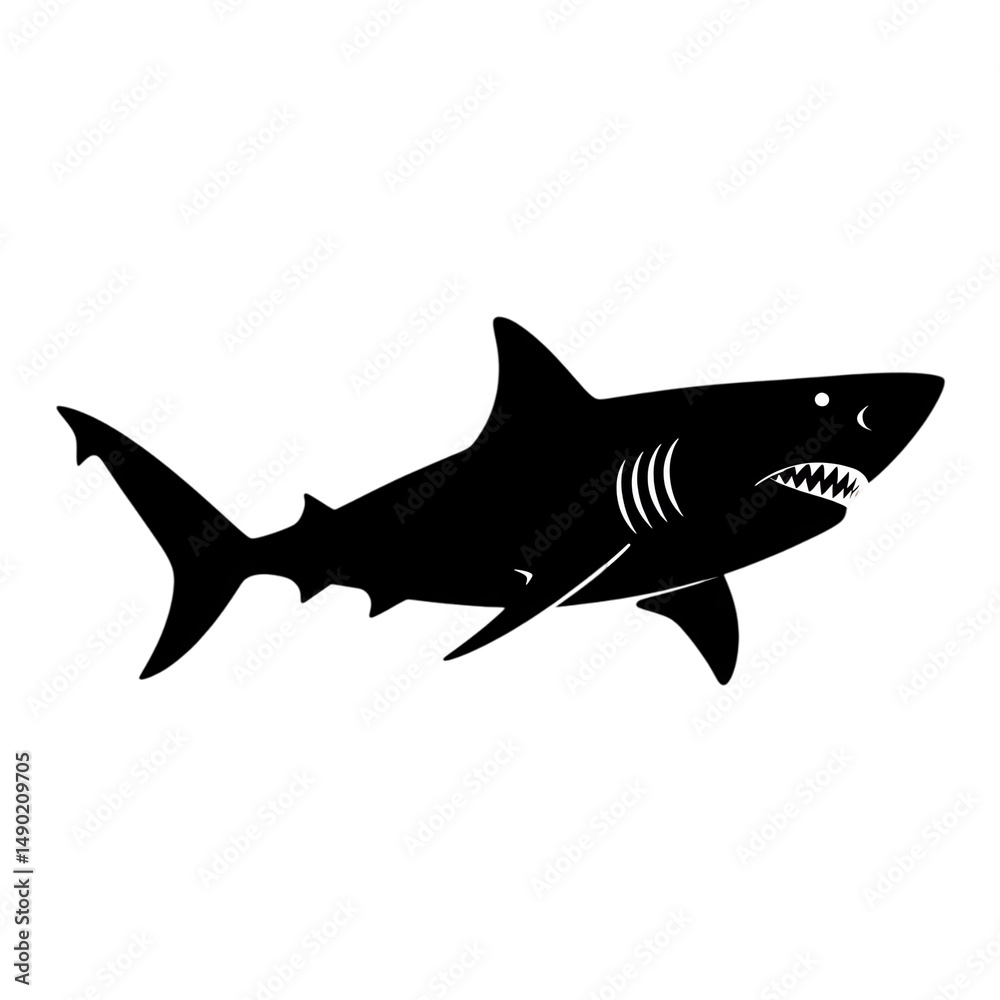 Fototapeta premium Silhouette of a shark with sharp teeth on a dark background