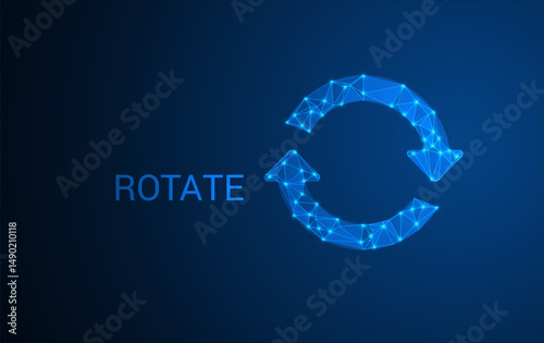 Rotate Icon Made of Glowing Blue Polygonal Lines – Futuristic Technology Symbol, Refresh Arrow Digital Loop Concept