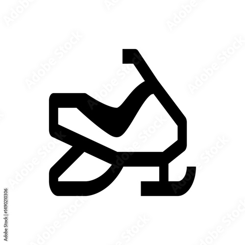 A simple black and white line drawing of a snowmobile with visible tracks and handlebar outline design