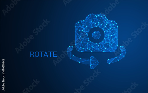 Rotate Icon Made of Glowing Blue Polygonal Lines – Futuristic Technology Symbol, Refresh Arrow Digital Loop Concept