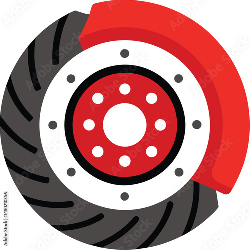 Red Brake Disc Pad Wheel Auto Part Icon