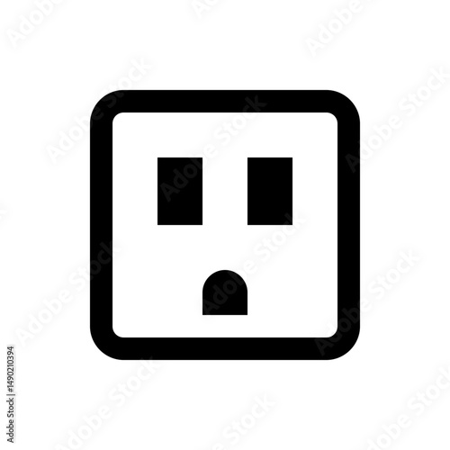 Illustration of a black and white electrical outlet with two rectangular openings and one rounded opening