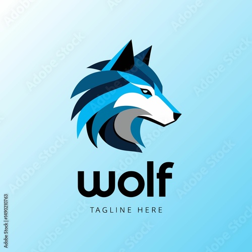 Stylized Blue Wolf Head Logo For Branding