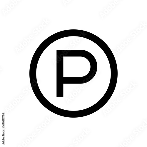 Black and white graphic of the letter p inside of a circle representing a parking symbol or icon sign