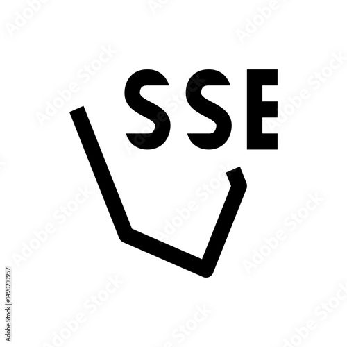 Illustration of the letters sse above an incomplete angular shape resembling a container outline design photo