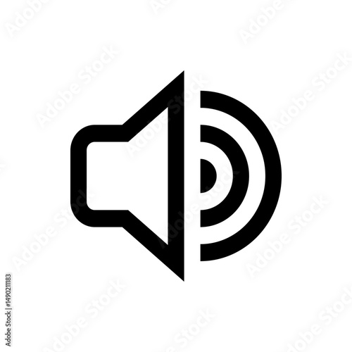 Illustration of a black and white speaker icon with sound waves emanating from the right side symbol