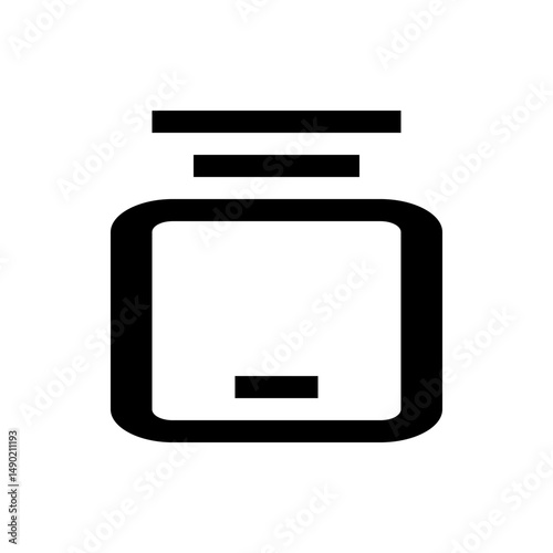 Simple icon of a container with rounded corners and a lid consisting of horizontal lines on top center