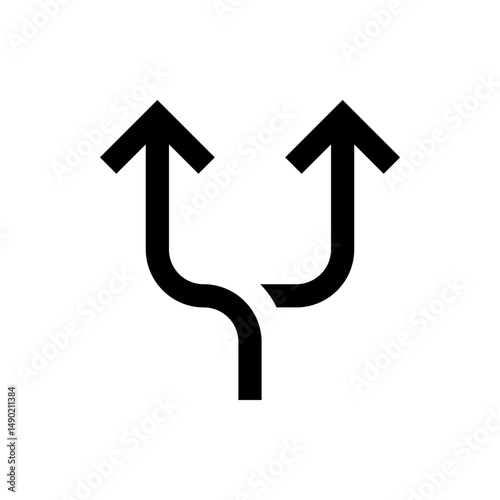 Two way split arrow icon with curved paths pointing upwards indicating a choice or direction symbol design