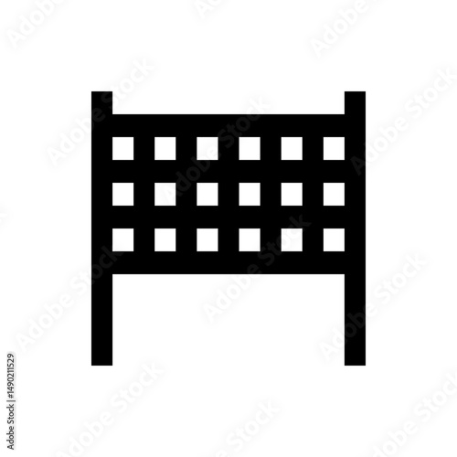 Illustration of a simple black volleyball net with rectangular posts and square netting displayed clearly