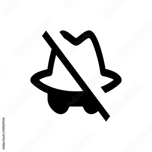 Illustration of a stylized fedora hat and sunglasses with a line through it indicating forbidden use