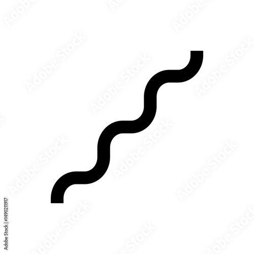 A simple black and white illustration of a thick wavy line diagonally across the white background space