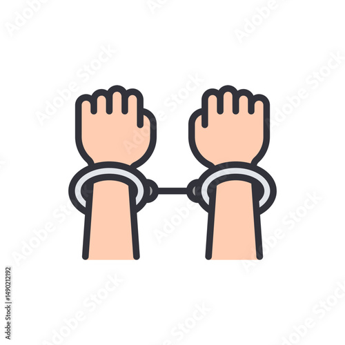 Cartoonish Illustration Of Hands Restrained With Metal Handcuffs