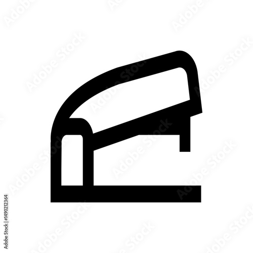 Illustration of a black stapler with a thick outline on a white background in a simple minimalist style