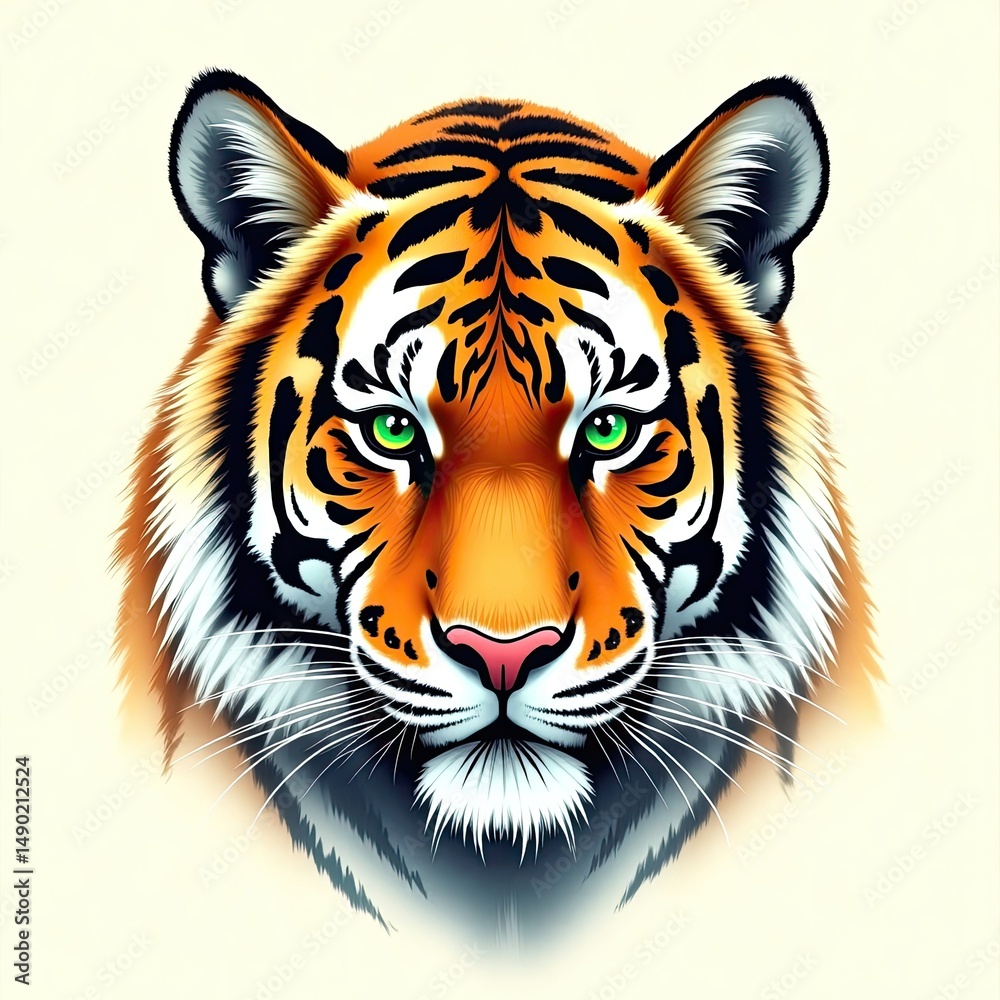 Fototapeta premium Highly Detailed Vibrant Illustration Majestic Tiger Face Headshot