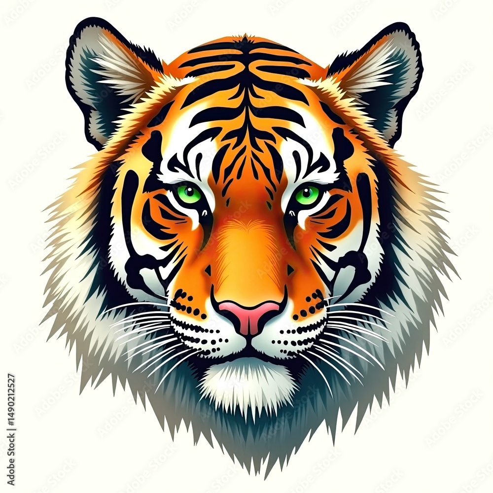 Fototapeta premium Highly Detailed Vibrant Illustration Majestic Tiger Face Headshot