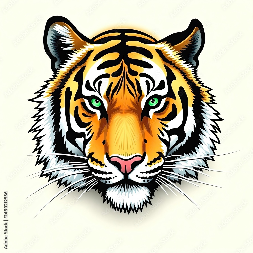 Fototapeta premium Highly Detailed Vibrant Illustration Majestic Tiger Face Headshot