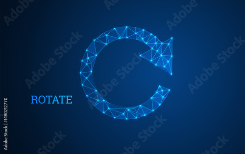Rotate Icon Made of Glowing Blue Polygonal Lines – Futuristic Technology Symbol, Refresh Arrow Digital Loop Concept