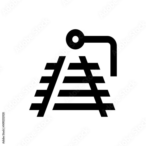 Illustration of a railway track with a signal control lever depicted in a minimalist black and white style