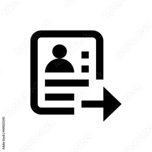 Black icon depicting a document with a person icon and an arrow pointing to the right side of the page