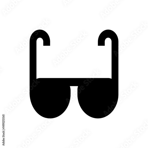 Illustration of a pair of sunglasses with thick black frames and rounded lenses on a white background