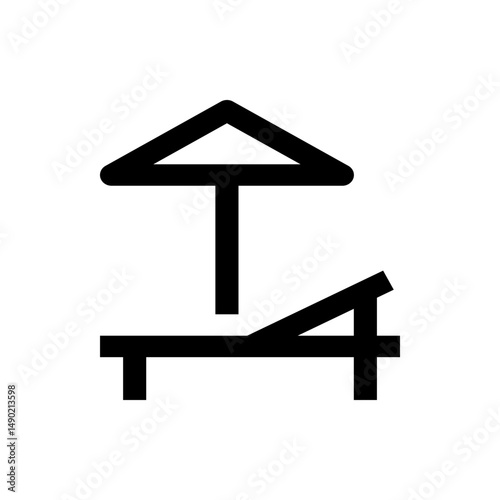 Illustration of a beach chair and umbrella symbolizing relaxation and vacation in a simple icon style