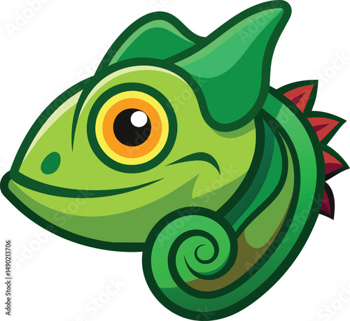 Cute Green Chameleon Cartoon Illustration