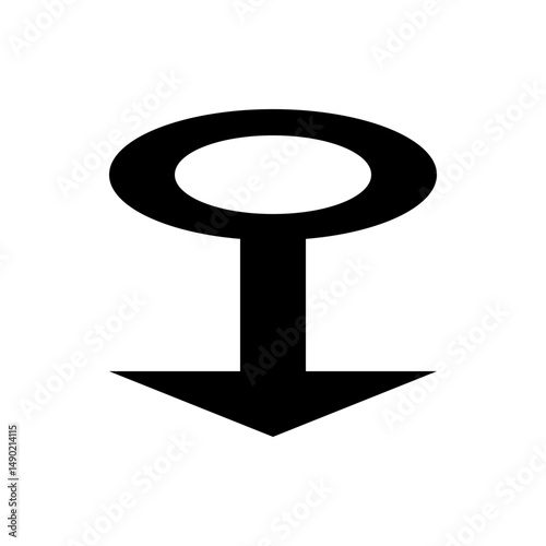 Black downward arrow with circle on top and a vertical line connecting them on a white background view