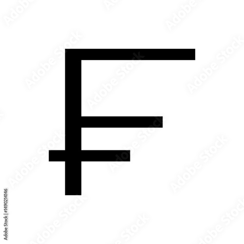 Illustration of a stylized letter f with horizontal bars in black on a white background in simple design