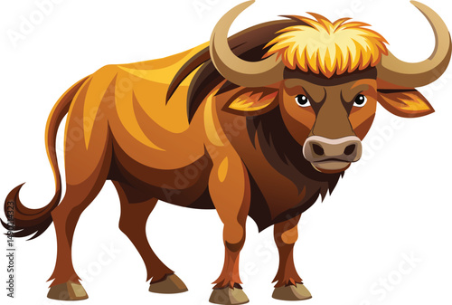 Majestic Brown Bull Powerful Horns Animal Illustration