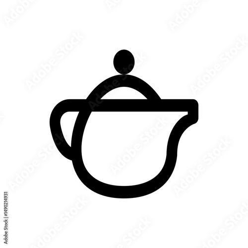 Illustration of a minimalist teapot with a round knob on the lid and a curved spout in black outline