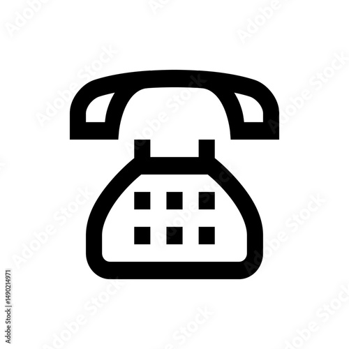 Illustration of a black and white landline phone with a keypad and receiver on a white background