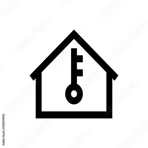 Icon depicting a house outline with a key inside representing home ownership or real estate access symbol