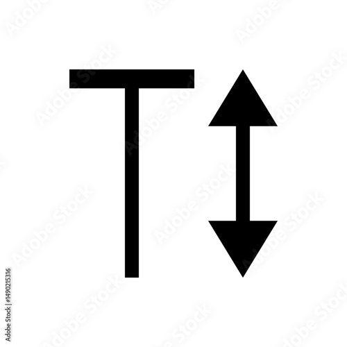 Illustration of an uppercase letter t next to an arrow pointing up and down on a white background plain