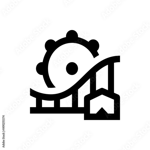 Illustration of a roller coaster with a gear wheel design, showcasing amusement park ride and engineering concept