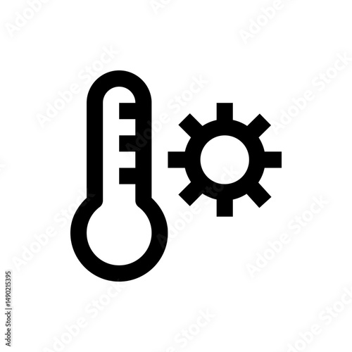 Illustration of a thermometer with visible temperature levels next to a gear shaped cogwheel icon design
