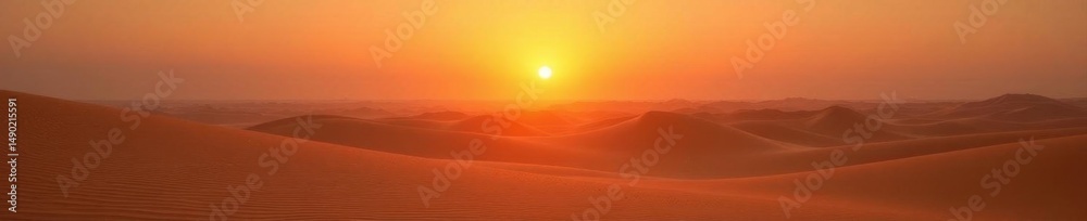 Fototapeta premium Sunrise over endless Egyptian sand sea, wind sculpted ripples, wide, landscape