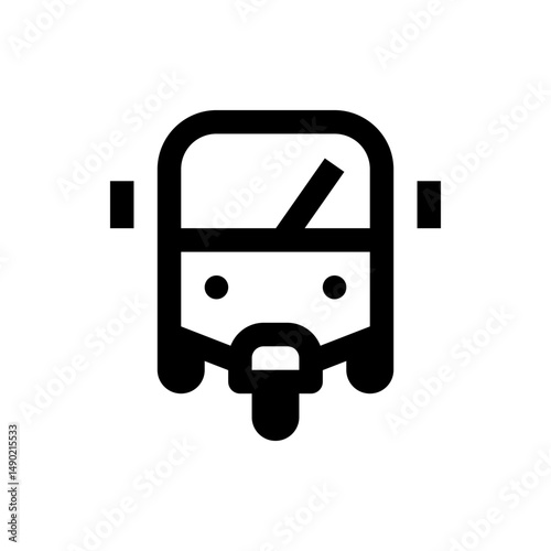 Illustration of a black auto rickshaw with a simple design and a windshield wiper on a white background