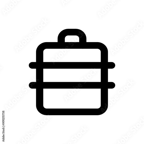Illustration of a black steamer pot with a handle on top and two layers for cooking food items inside
