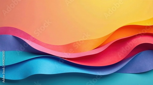 Abstract Colorful Wavy Paper Design Featuring Vibrant Hues and Smooth Curves