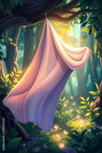 Sunlit Cloth Hanging in Forest
